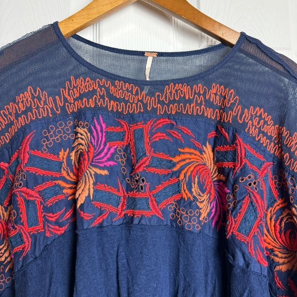 Free People Love Letter Tee in Embroidered Navy - Picture 3 of 5